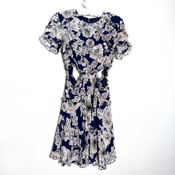 Floral Navy Dress with Open Back - Picture 5 of 13